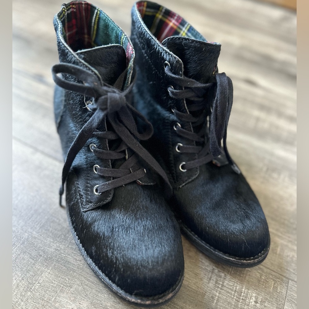 Sam Edelman Black Women Calf Hair Fur Leather Boots